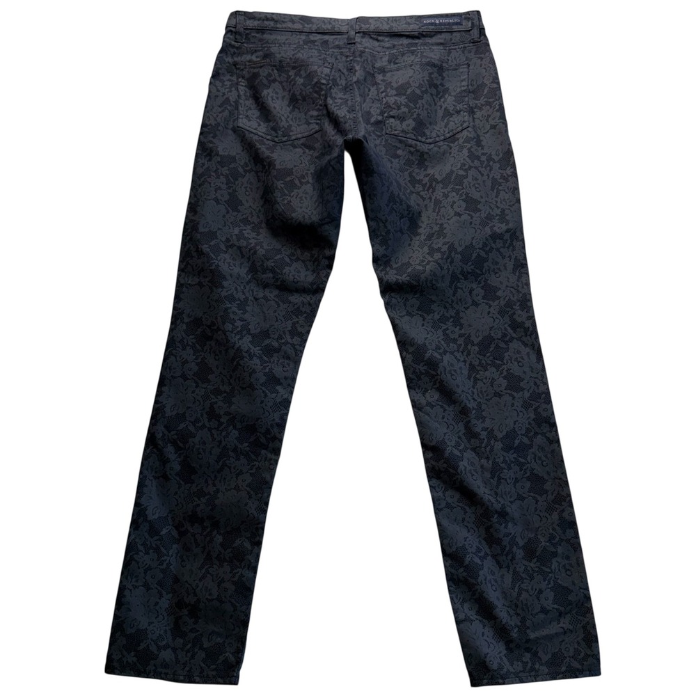 Rock & Republic Berlin Black Lace Print Straight Jeans Womens 16M #225 - Picture 2 of 5